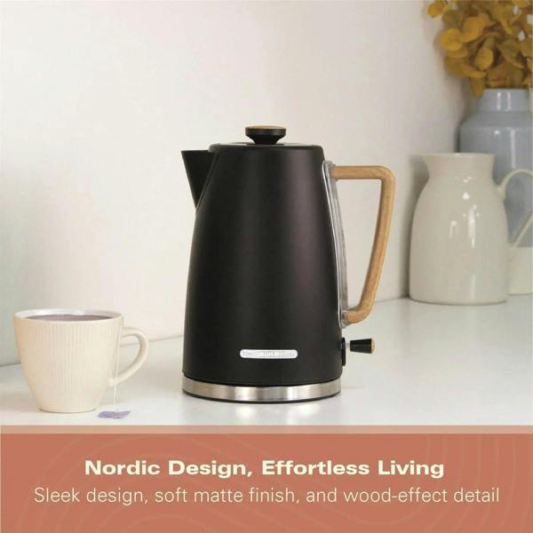 Hamilton Beach Scandi 1.7L Kettle - Matte Black with Wood Effect