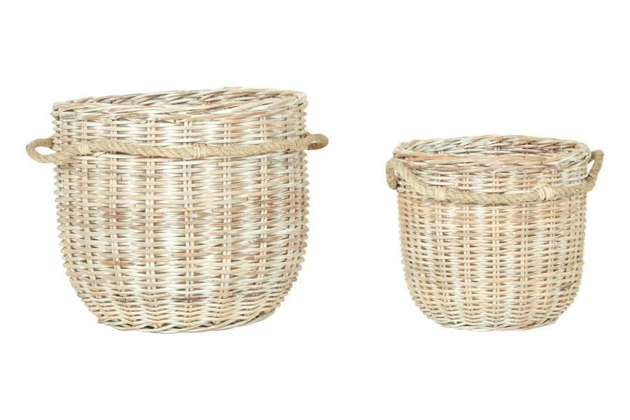 Fifty Five South Argento Whitewash Rattan Storage Baskets- Set of 2