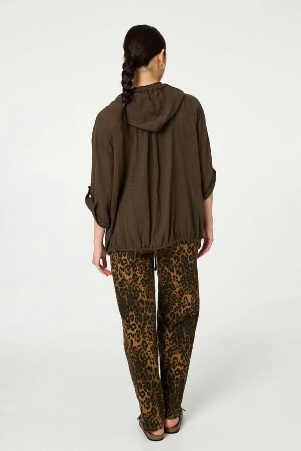 Chocolate | 3/4 Sleeve Hooded Zip Front Jacket