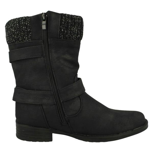 Spot On Ladies Spot On Warm Lined Buckle Detailed Mid Calf Boots F51182