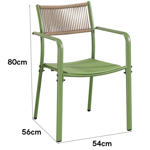 Core Products Pair Of Rope Effect Backed Bistro Metal Arm Chair Moss Green