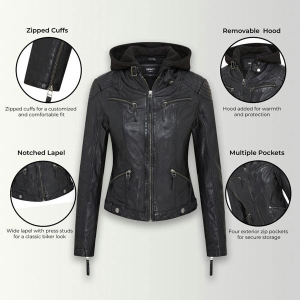 Infinity Leather Womens Hooded Classic Biker Jacket - Brazzaville