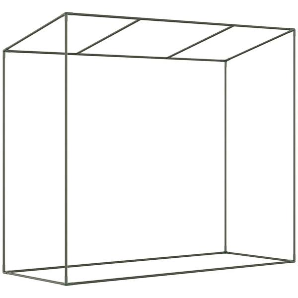 Steel frame greenhouse shell with open sides and top framework