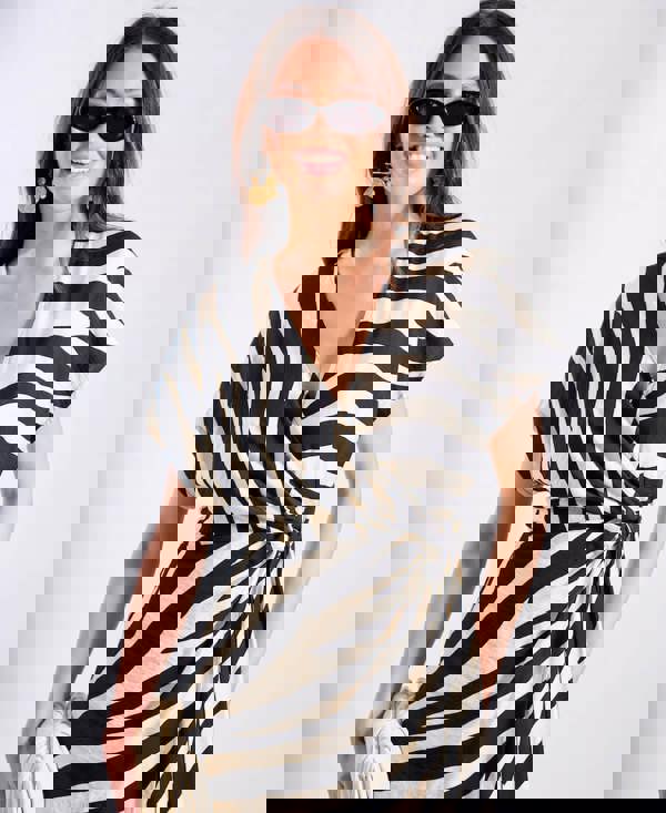 Cream Animal Wrap Midi Dress