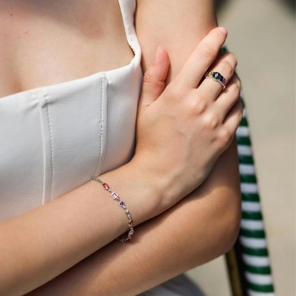 Spero London Sterling Silver Multicolor Baguette Ring