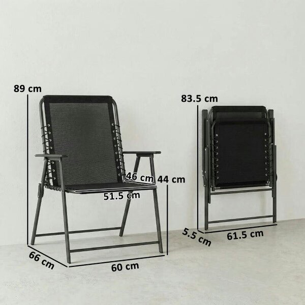 Folding Garden Chairs Set of 2, Outdoor Dining Chairs with Wide Texteline Seat, High Back and Armrests, Black