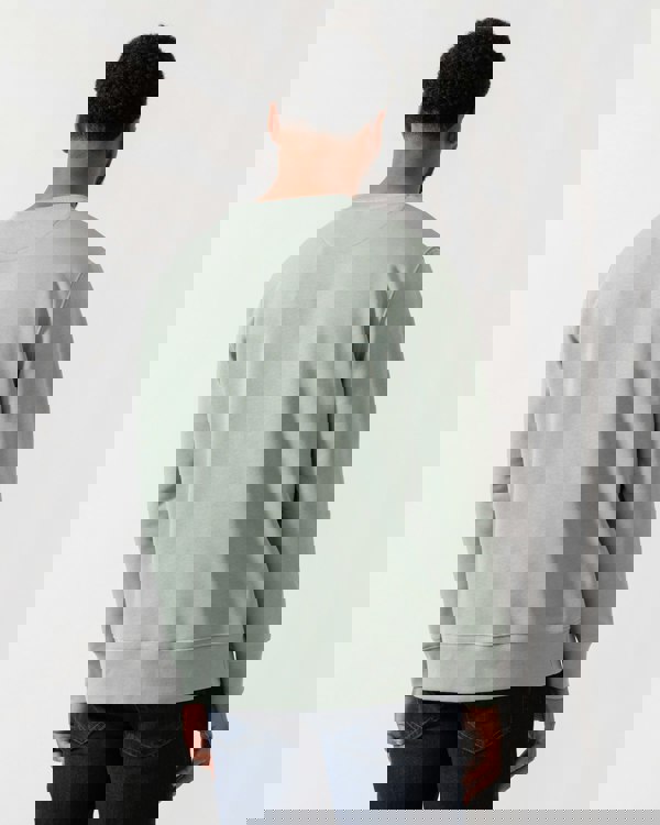 Model wearing GANT Mens Regular Fit Shield Logo Crew Neck Sweatshirt -in 10 Ceramic Grey - back