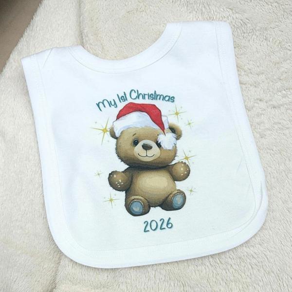 Aye Do Gifts Personalised 1st Christmas Teddy Baby Vest, Babygrow or Bib, Newborn Xmas Gift