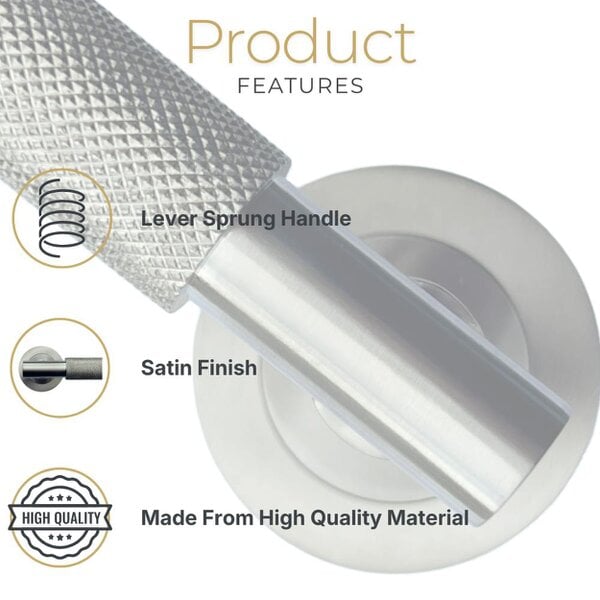 EDH Door Hardware Satin Nickel Knurled Door Handles on Round Rose – Modern Internal Lever Handle