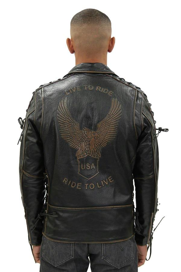 Infinity Leather Mens Embossed Brando Leather Biker Jacket-Chicago