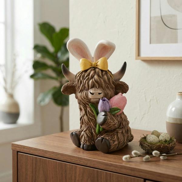 Garden Greatness Highland Cow Easter Bunny Ornament