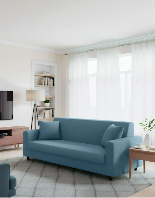 Anyseat 3 Seater Sofa Cover Plain Grey Blue Style and Protection For Living Room Sofa Chair Elastic Stretchable Slipcover