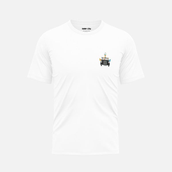 Randy Cow London Beach Club Black Taxi - White Organic Cotton T-Shirt