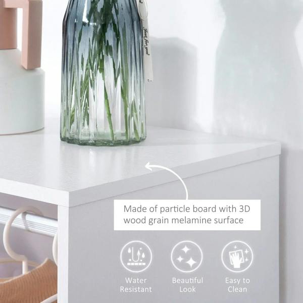 White melamine-finish wardrobe shelf edge with smooth surface detail