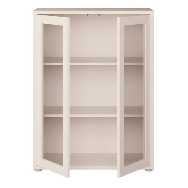 Furniture To Go Alice Springs Low Glass Fronted Cabinet with 2 Push-to-Open Doors in Sand