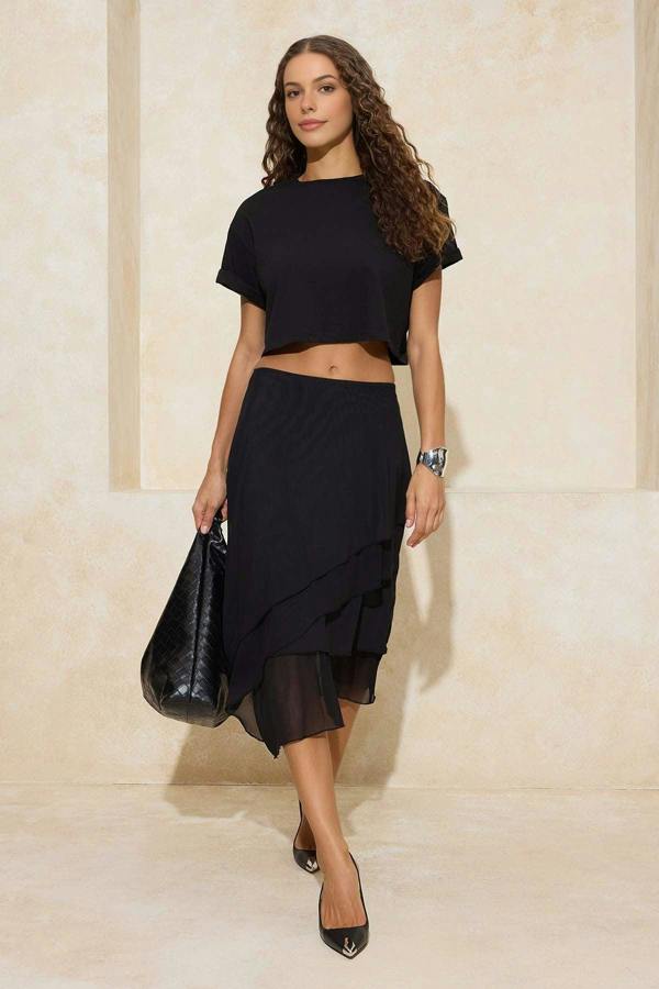 WOVCOR Ruffled Knitted Skirt