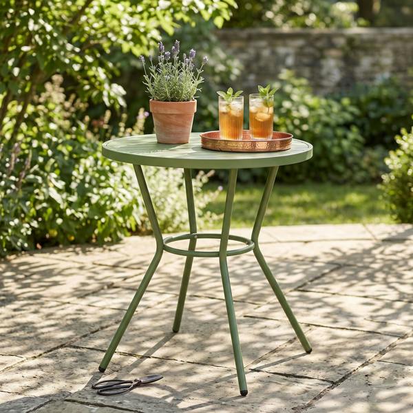 Core Products 3 Piece Bistro Garden Set, Pair Of Lattice Armchairs & Round Plastic Table, Moss Green