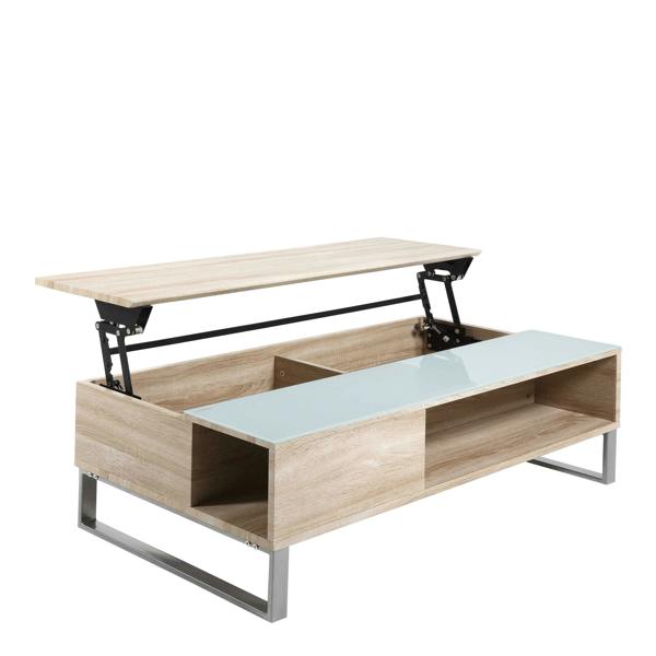Wyld Haus Salford  Natural Oak Wood and Glass Rectangular Lift Up Coffee Table