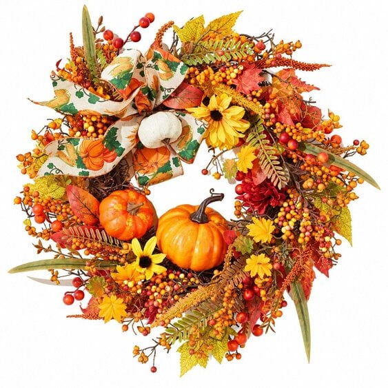 Neo Autumn Wreath Door Pumpkins Berries Sunflowers