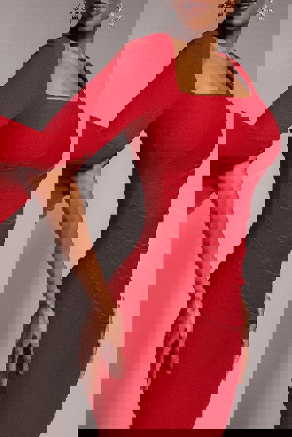 One Shoulder Cape Sleeve Maxi Dress - Red DR5041