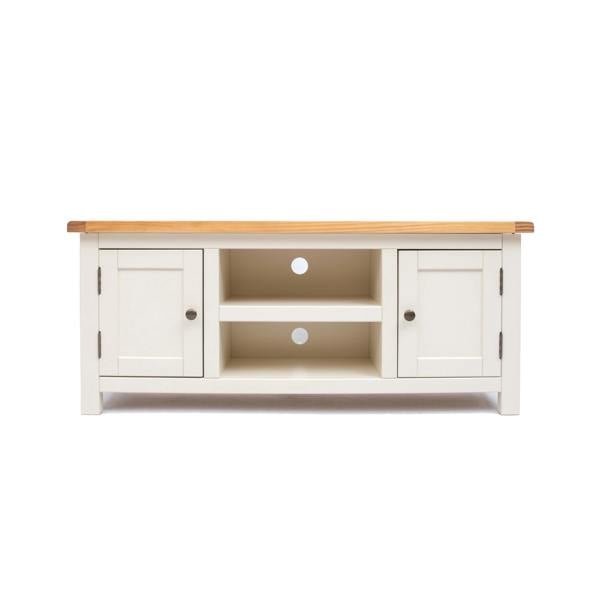 Maggiori Off White 2 Door TV Cabinet Brass Knob