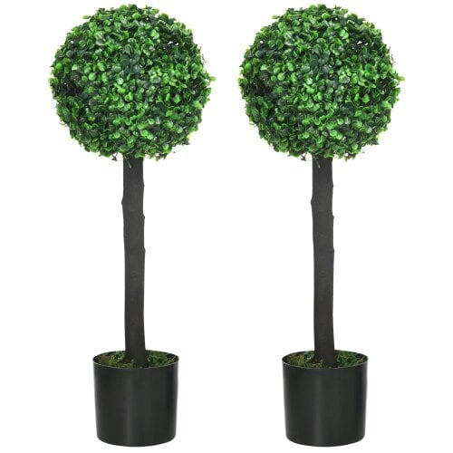 Wyld Haus Rimmo Set Of 2 Artificial Boxwood Ball Trees Suitable For Indoor Or Outdoor Settings
