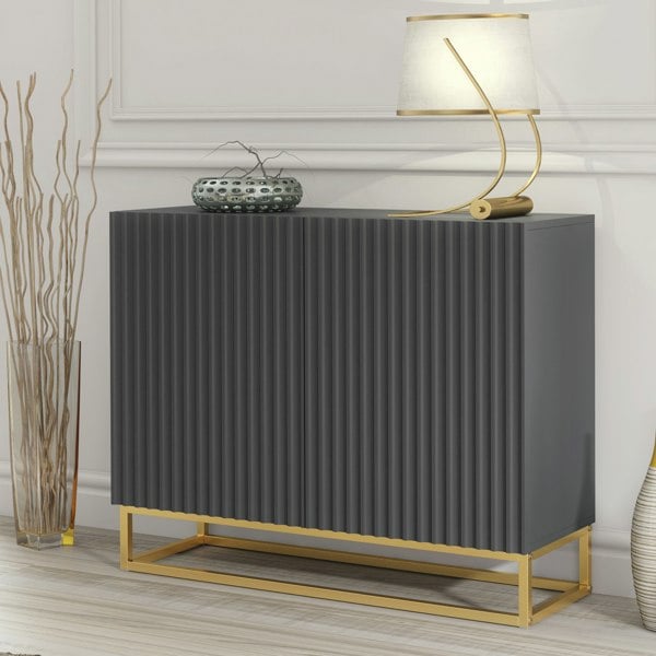 Mex Furniture Graceful Grey Sideboard with Fluted Fronts & Gold Legs – 100cm Storage Unit