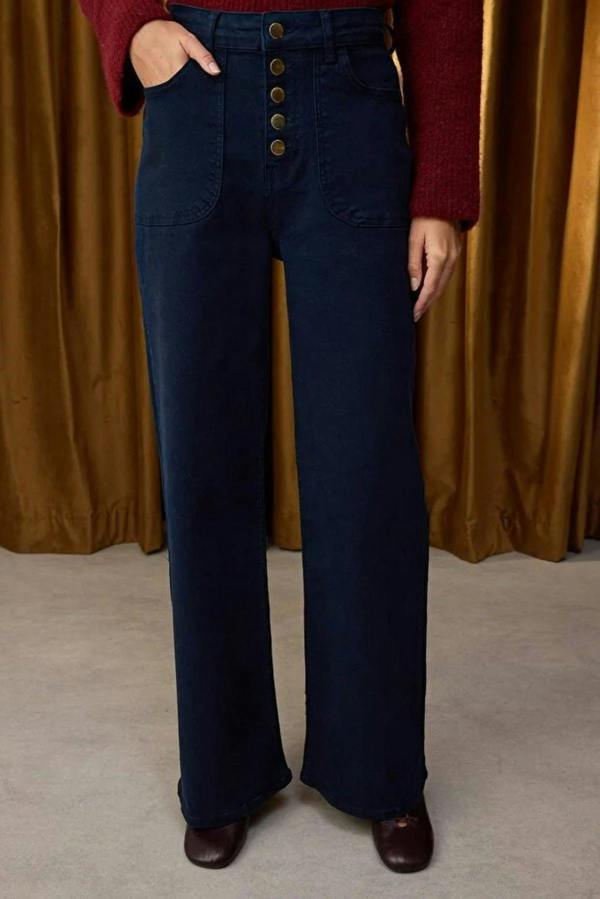 WOVCOR Button Detailed High Waist Wide Leg Comfort Jeans