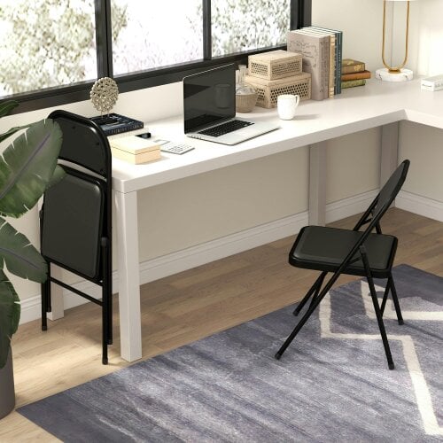 Wyld Haus Dihaka Metal And Fabric Black Cushioned Folding Chairs Set Of 2