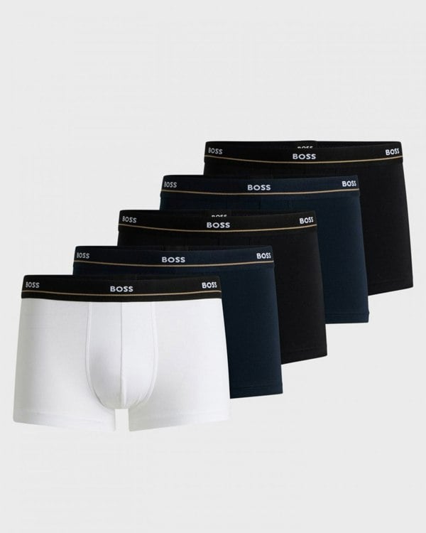 BOSS Orange 5 Pack Mens Essential Trunks NOS - White/Navy/Black 460