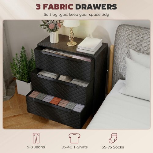 Wyld Haus Salimo Metal Black 3 Fabric Drawer Storage Dresser