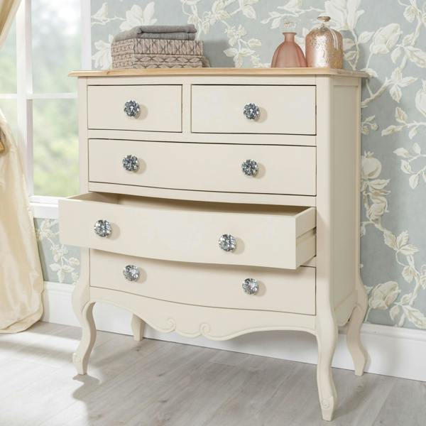 Statement Furniture Juliette Chest of Drawers Vintage Chic 2 Over 3 Chest with Crystal Handles