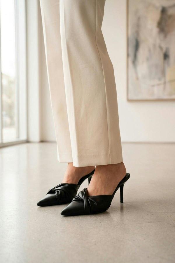 ikrush Ines Knotted Front Pointed Toe Kitten Heel Mules