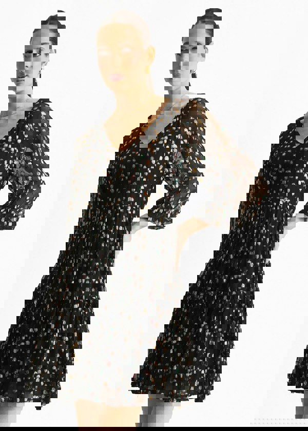 Gini London Black Multicolored Polka Dot Tiered Dress