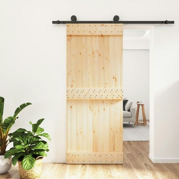 Berkfield Sliding Door with Hardware Set 85x210 cm Solid Wood Pine