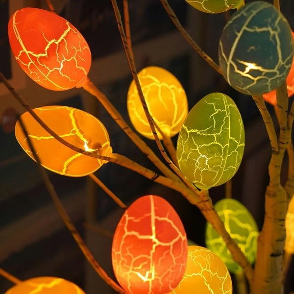 24 LED Easter Tree with Colourful Egg Decorations – Birch Twig Tree, Battery or USB Powered, Easter Table Decor Gift