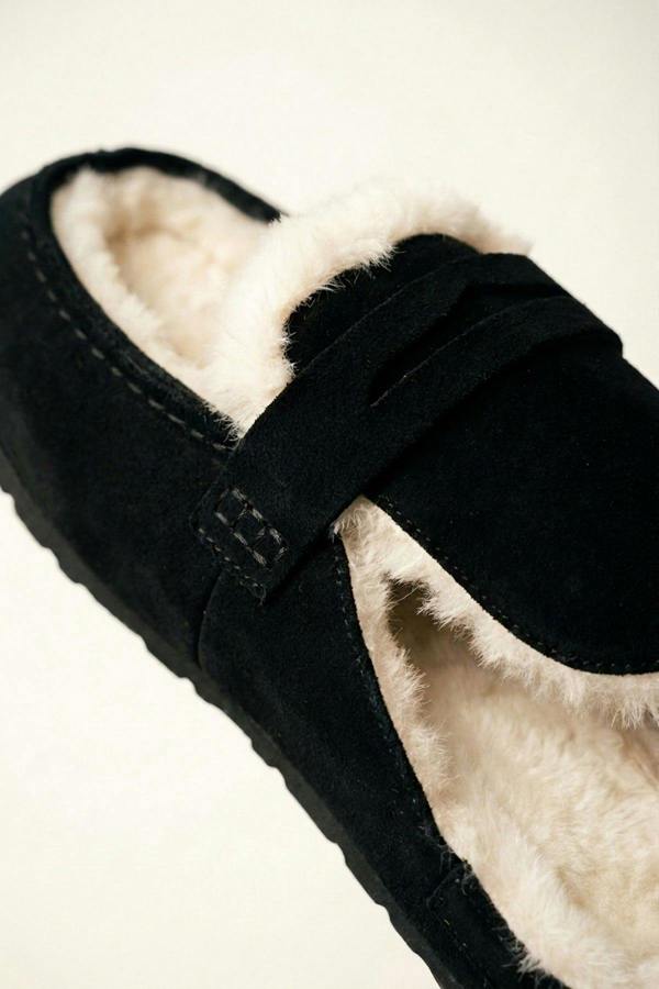 Nuala Faux Suede Fur Lined Mules - Black