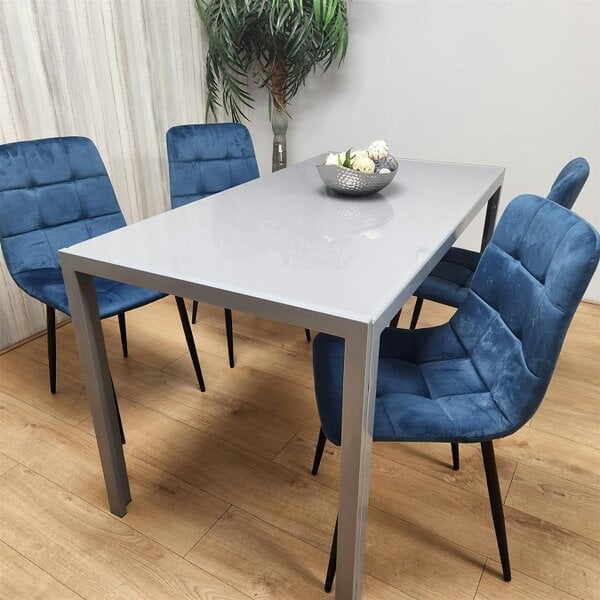 Kosy Koala Dining Table and 4 Blue Velvet Chairs Grey Glass Table 4 Velvet Chairs  Dining Room Furniture