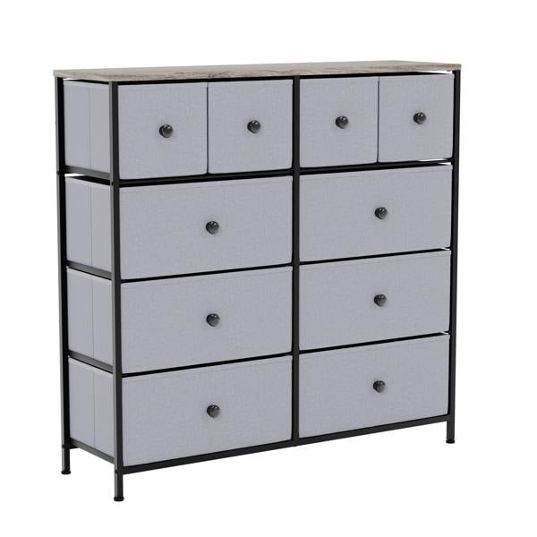 Vida Designs Chorley 10 Drawer Fabric Drawer Chest, Beige & Grey Wood