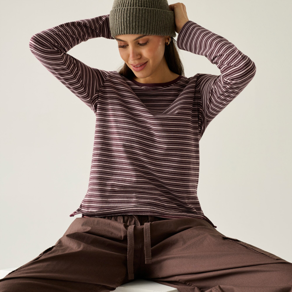 Regatta Womens Federica Stripe Long-Sleeved T-Shirt - Fig/Powder Lilac/Light Vanilla