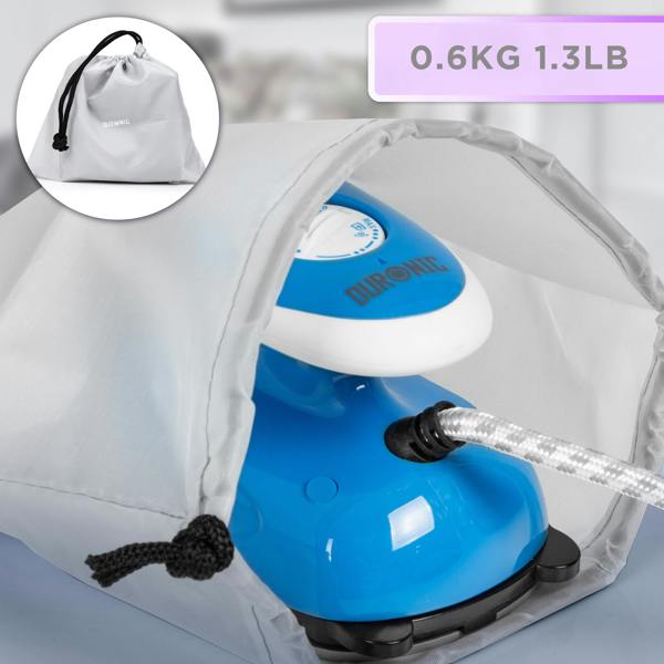 Duronic SI2 BE Mini Travel Steam Iron 375W Blue 50ml Variable Temperature for Holidays Quilting & Crafts