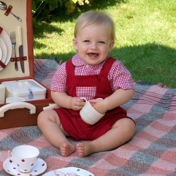 Rachel Riley Red Gingham Shirt & Dungaree Set