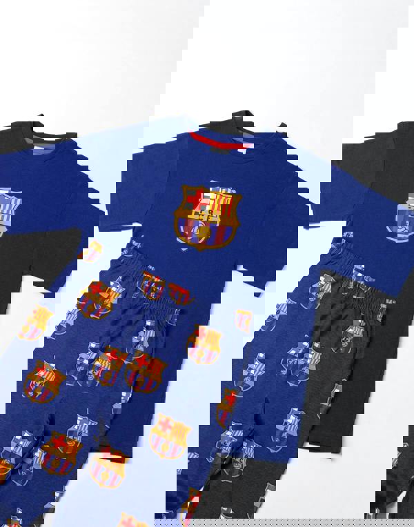 FC Barcelona Boys Black Logo Short Sleeve Long Leg Pyjama Set