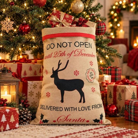 Shatchi 35cm Do Not Open Until 25th Santa Sack Christmas Gift Bag for Festive Presents