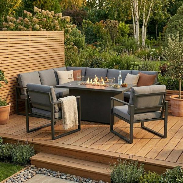 Monstershop Aluminium 7 Seater Garden Furniture Set With Fire Pit & Waterproof Cover