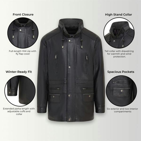 Infinity Leather Mens Soft Italian Leather Parka Coat-Winnipeg