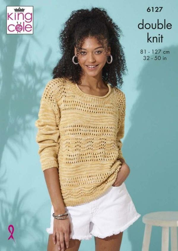 King Cole Linendale Reflections DK Knitting Pattern 6127, Sweaters, Tops for Women, 32 - 50 Inches