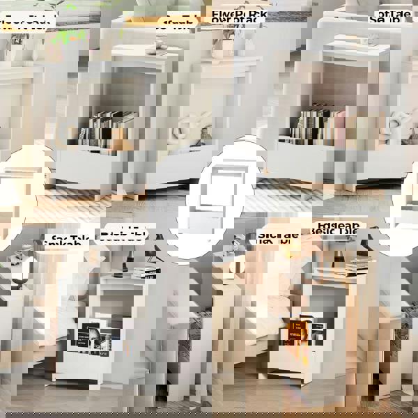 Levede Side Table with Magazine Storage End Table Narrow for Living Room White