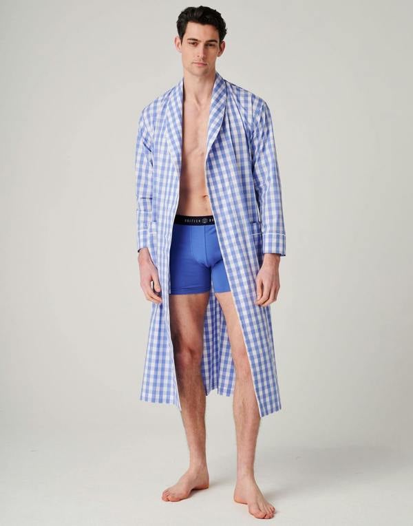 British Boxers Men's Crisp Cotton Dressing Gown – Schoolhouse Blue Gingham