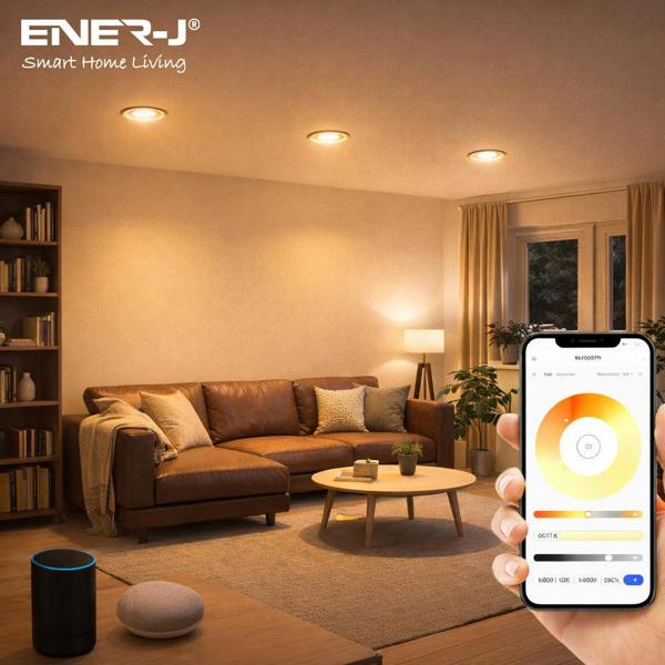 ENER-J 8W WiFi Fire Rated LED Downlight, IP65 Bathroom Ceiling Light, RGB CCT Adjustable, Dimmable, Voice & App Control